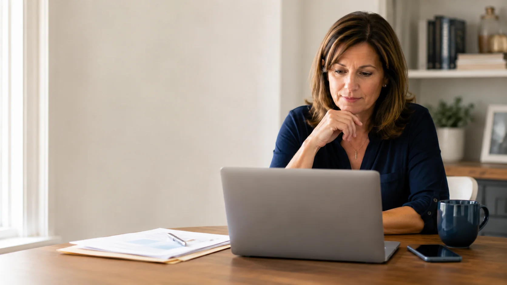 A homeowner reviewing property information on a laptop