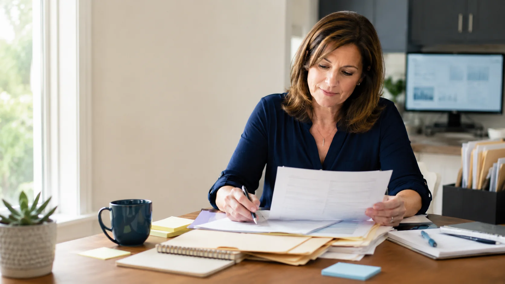 A recovery specialist carefully organizing and reviewing property documents